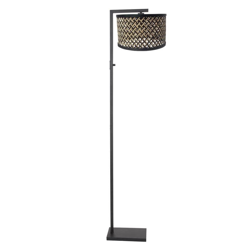 Lampadaire Stang noir avec abat-jour en bambou