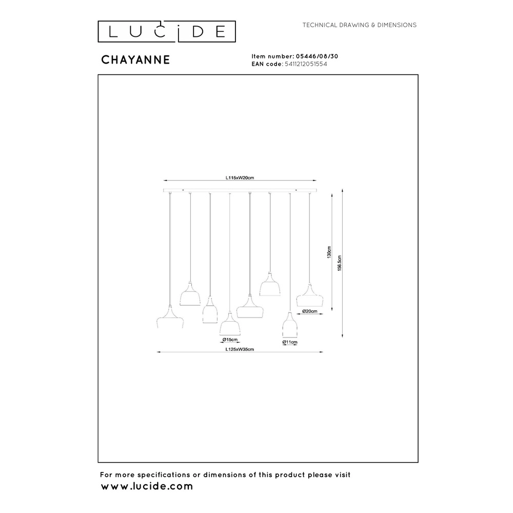 Lampe suspendue à 8 lampes Chayanne Design noir avec or Lucide 5411212051554