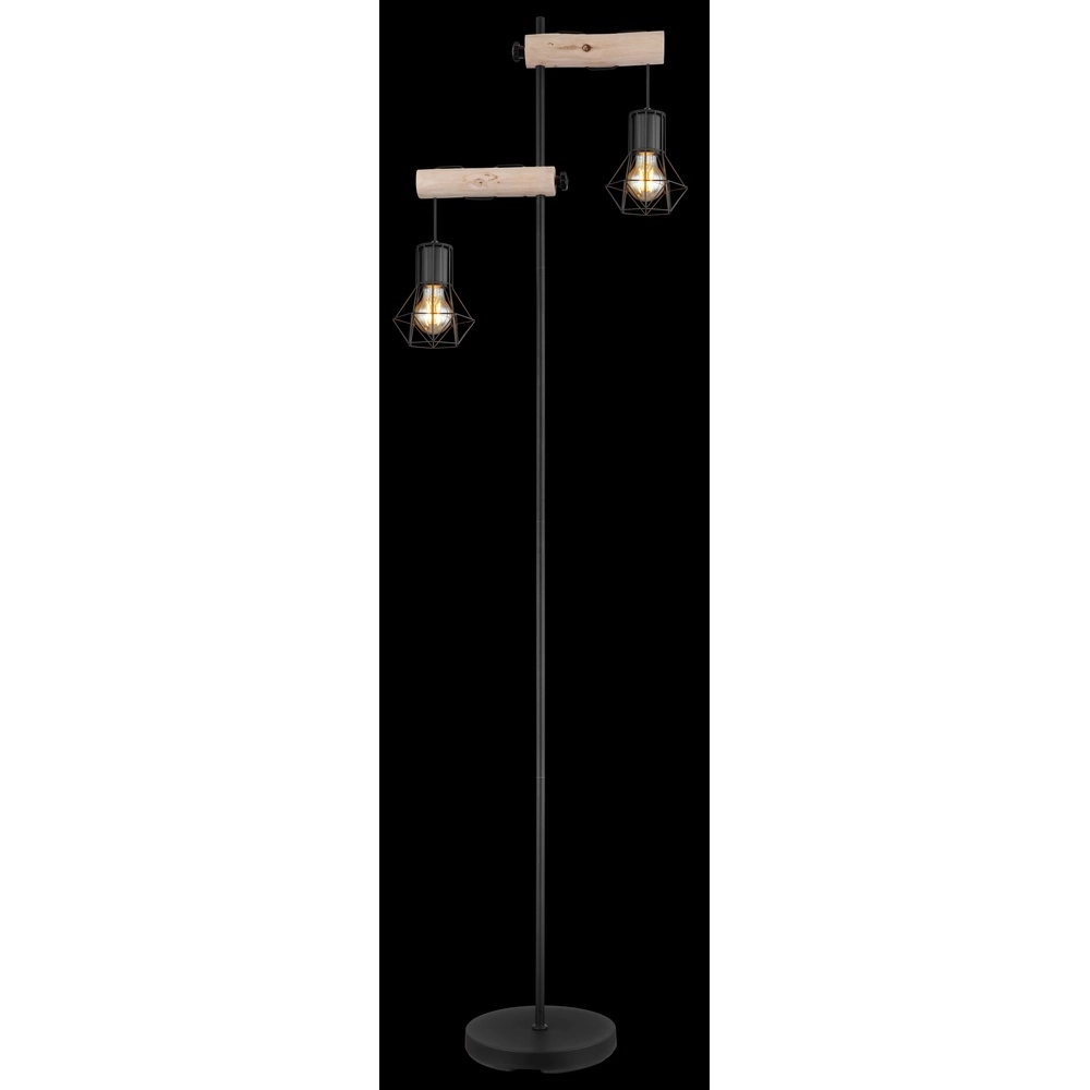 Lampe de pied Priska noir avec bois Globo 9007371443840