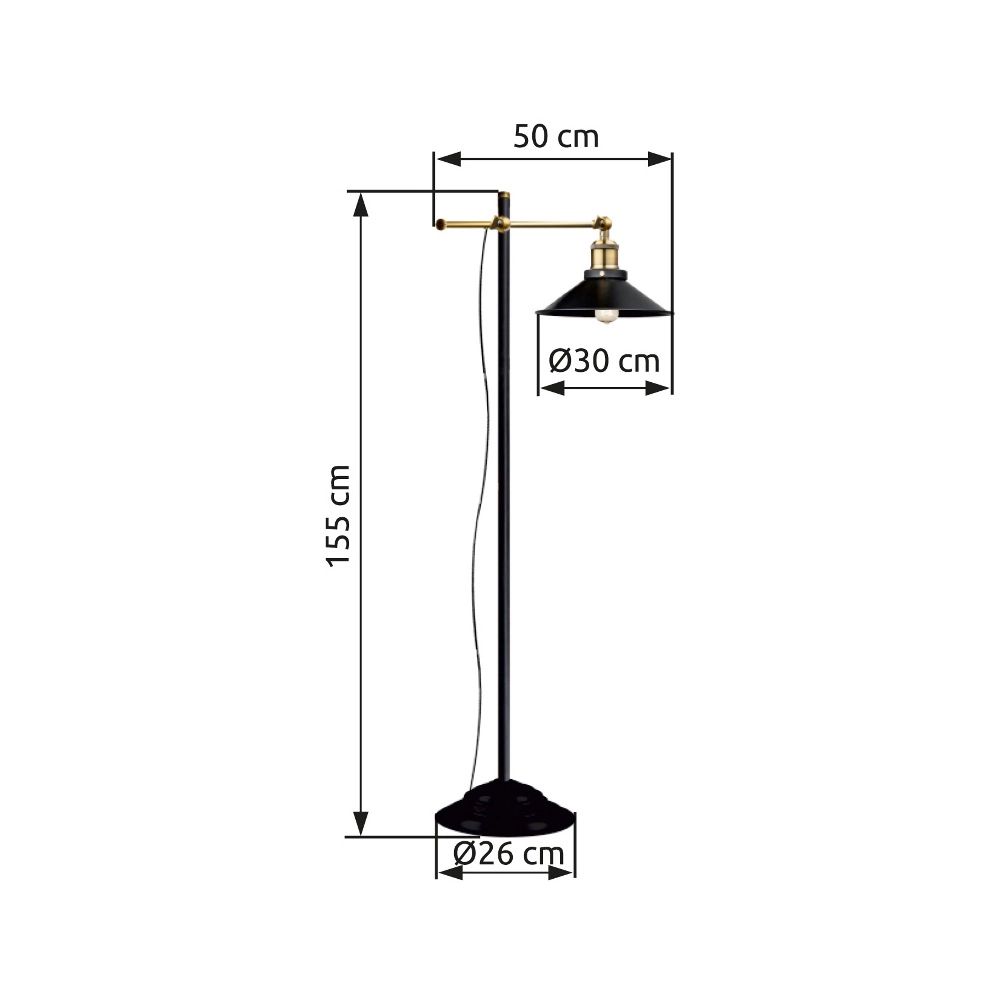 Lampe de sol industrielle Lenius noir avec or Globo 9007371336388