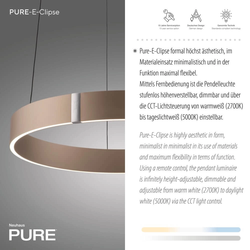 Lampe suspendue ronde Pure E-Clipse bronze Ø 50cm Paul Neuhaus 4012248386408