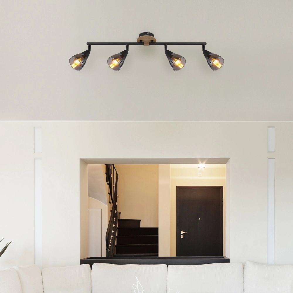 Lampe de plafond à 4 lumières Mubby noir avec un aspect bois Globo 9007371451869