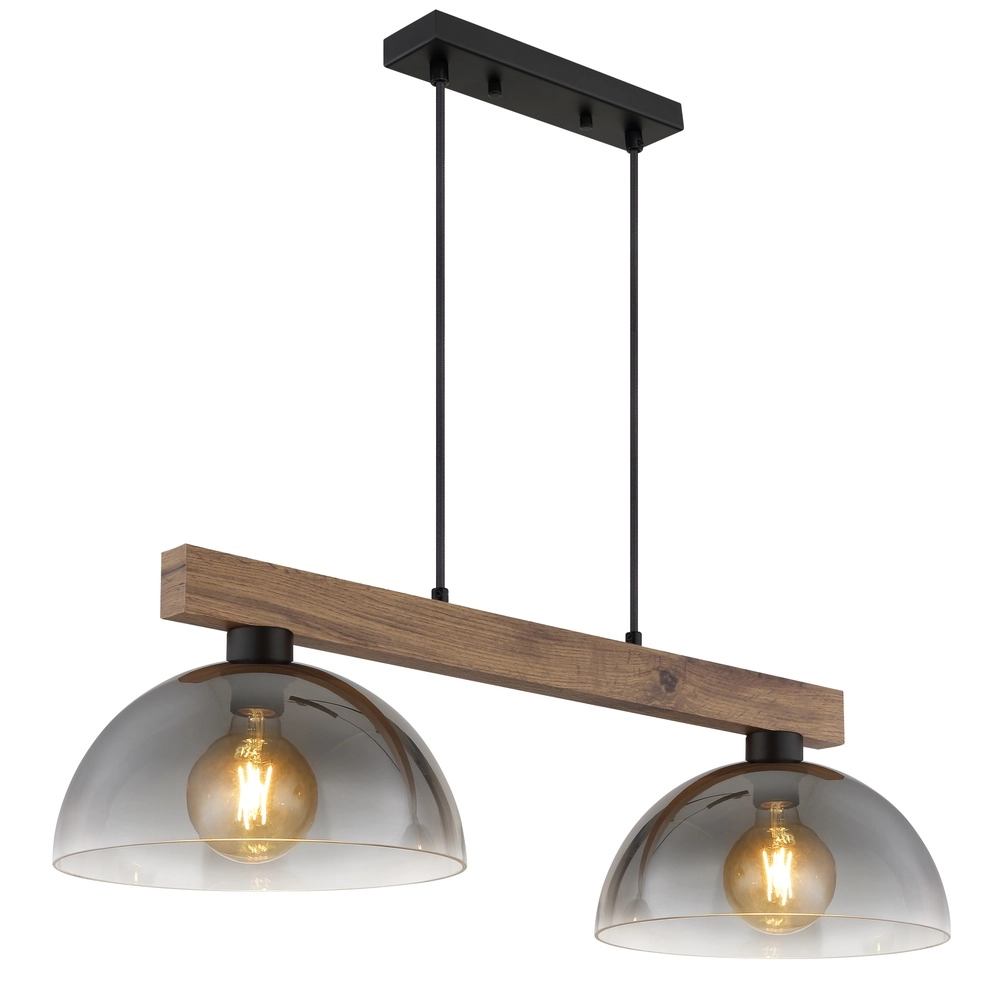 Lampe pendante de campagne Romy 2-noir clair avec bois