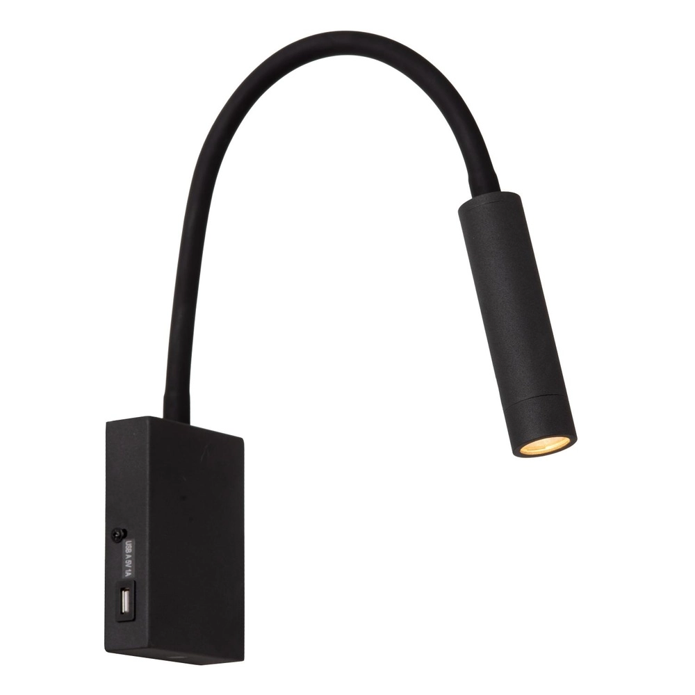 Lampe de chevet Alec noir avec port USB Lucide 5411212031952
