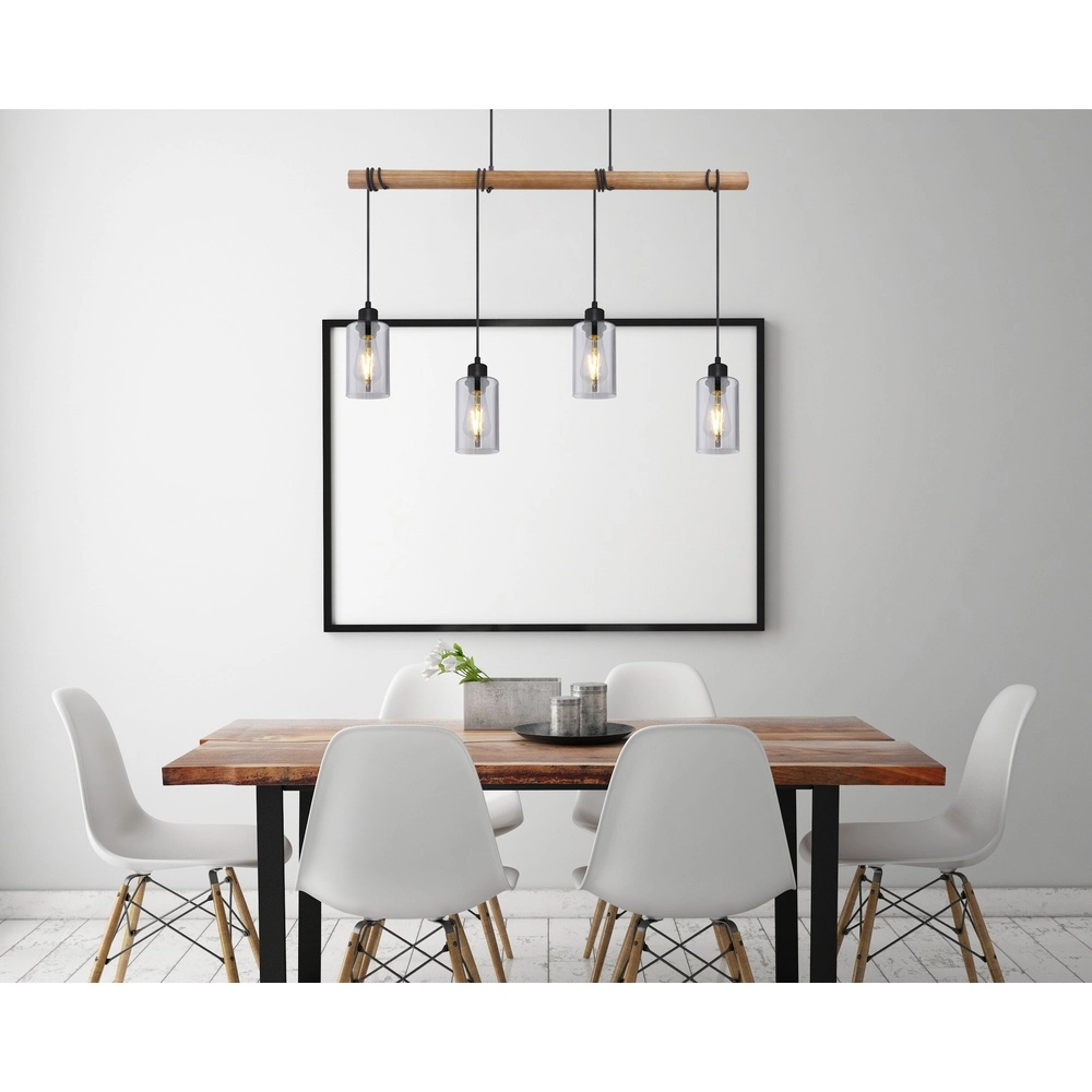 Lampe suspendue Hadera Noir 4 clairs avec verre fumé Globo 9007371414840