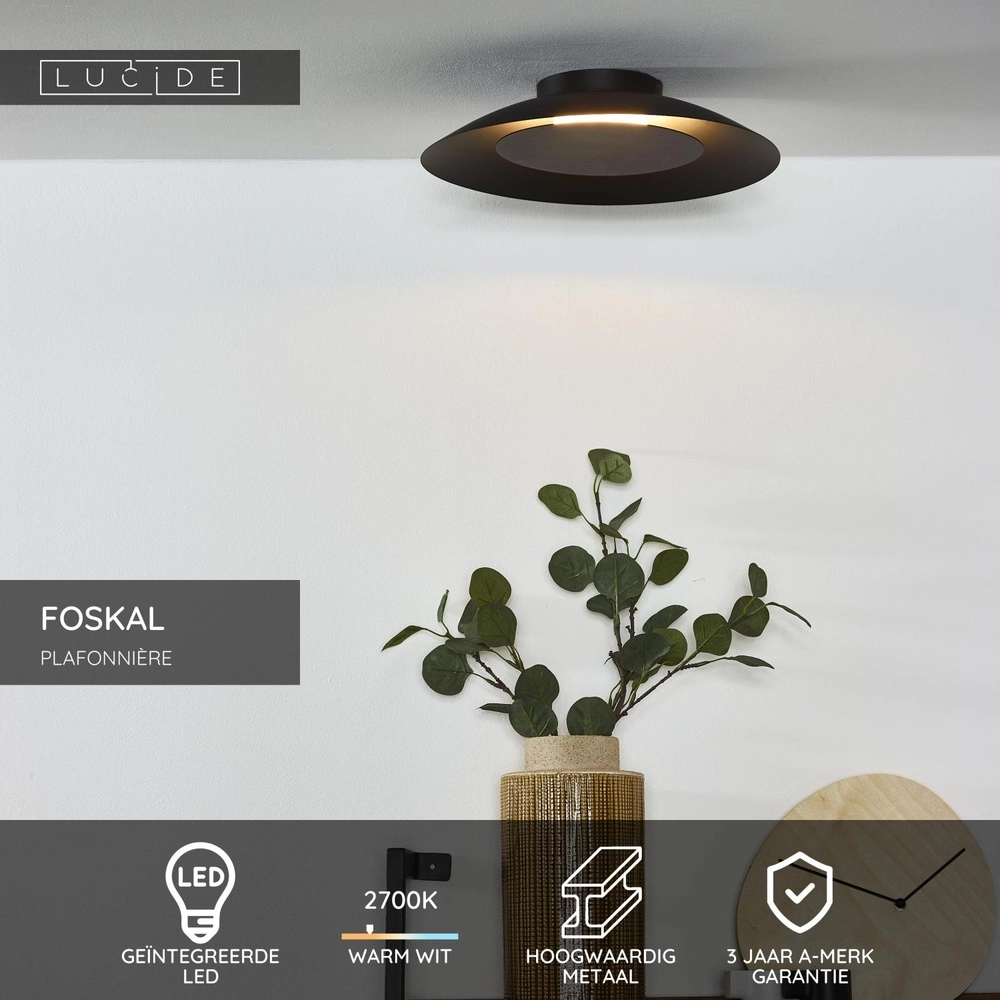 Lampe de plafond Foskal Ø 34,5 cm de noir Lucide 5411212791504