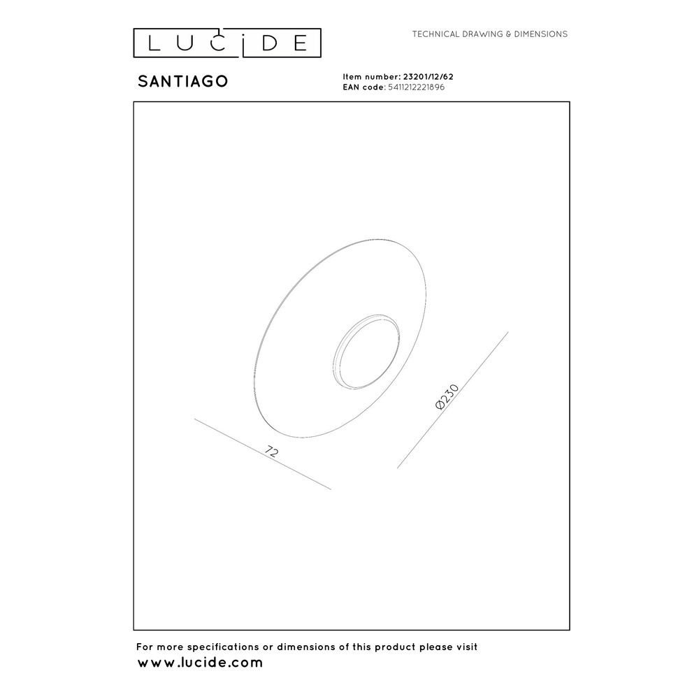 Lampe murale LED Santiago Ø 23cm - champagne avec verre ambré Premium by Lucide 5411212221896