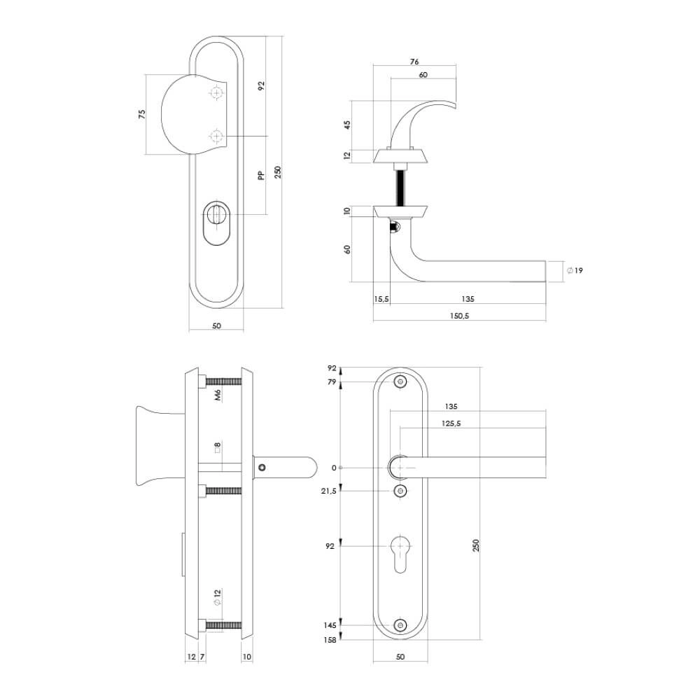 Ferrures de porte d’entrée Luzern PC 92mm laiton Intersteel 8714186697597