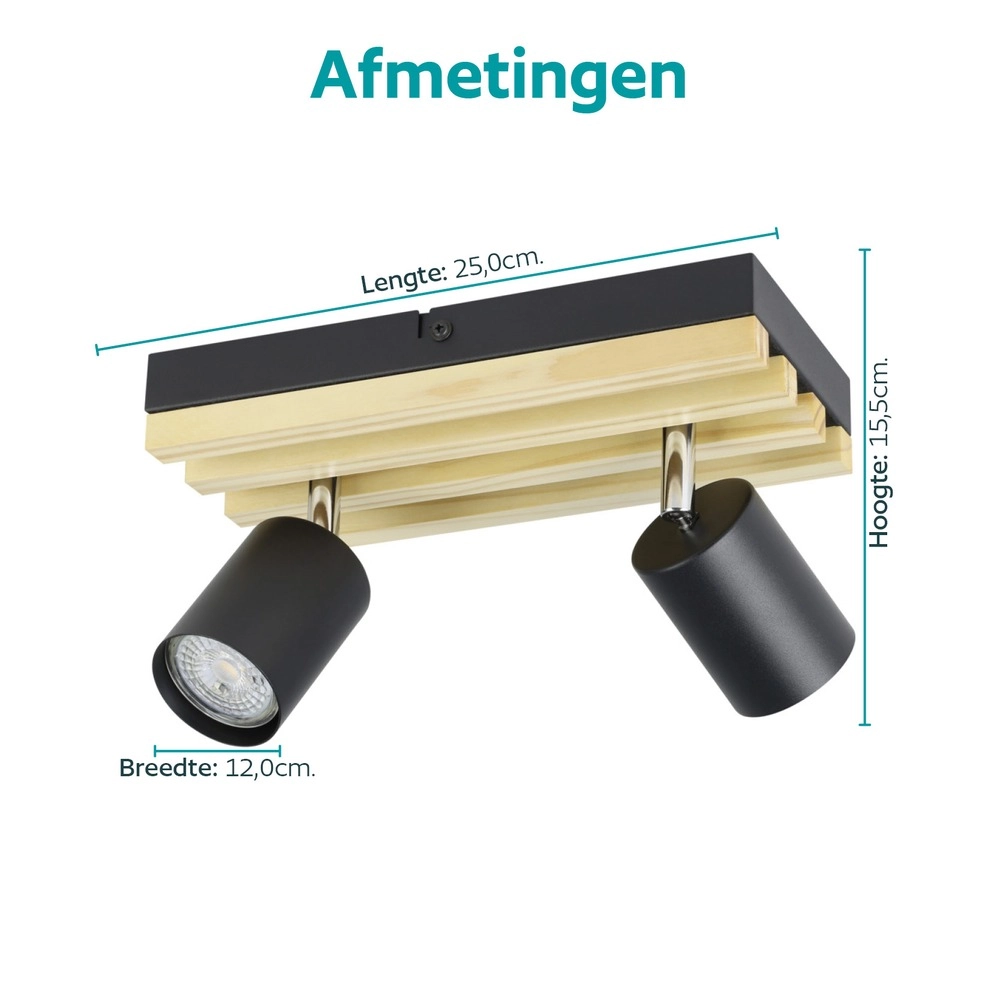Projecteur moderne Cembrano 2-noir clair avec bois Eglo 9008606389056