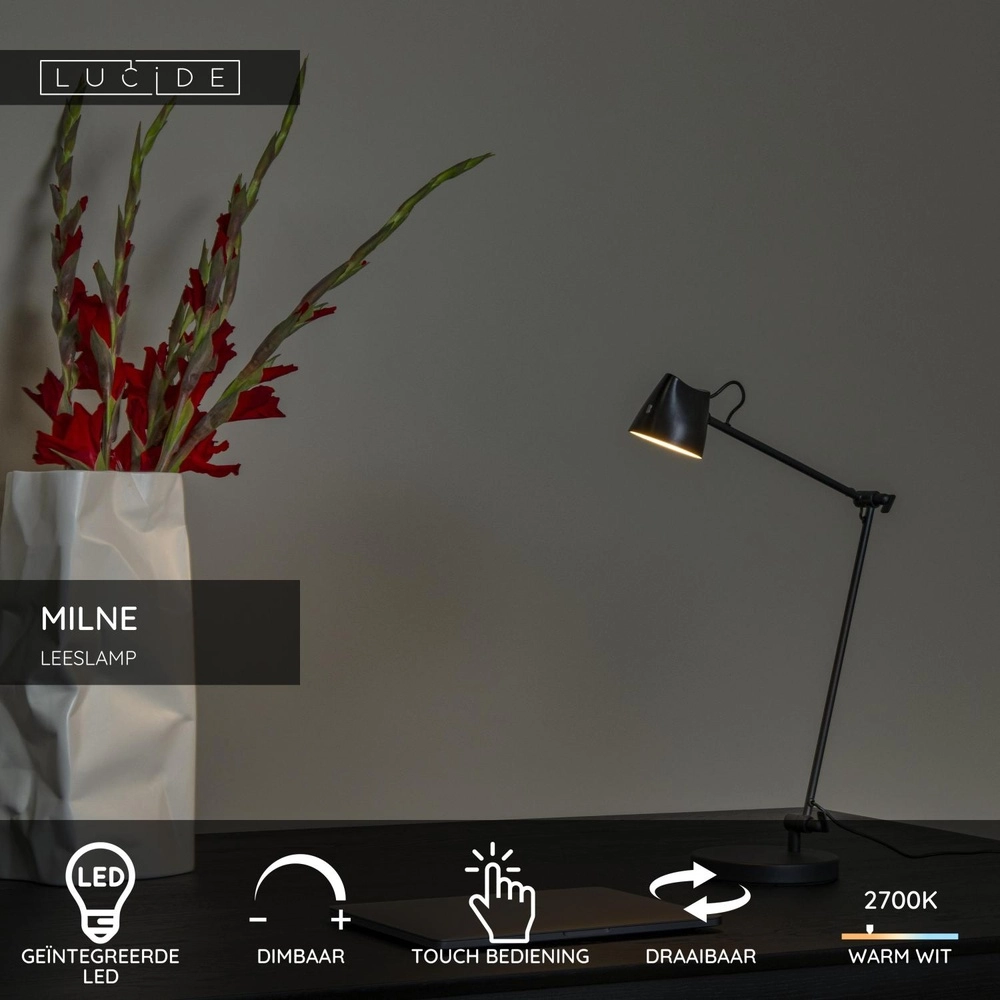 Lampe de lecture Milne Noir Lucide 5411212441942