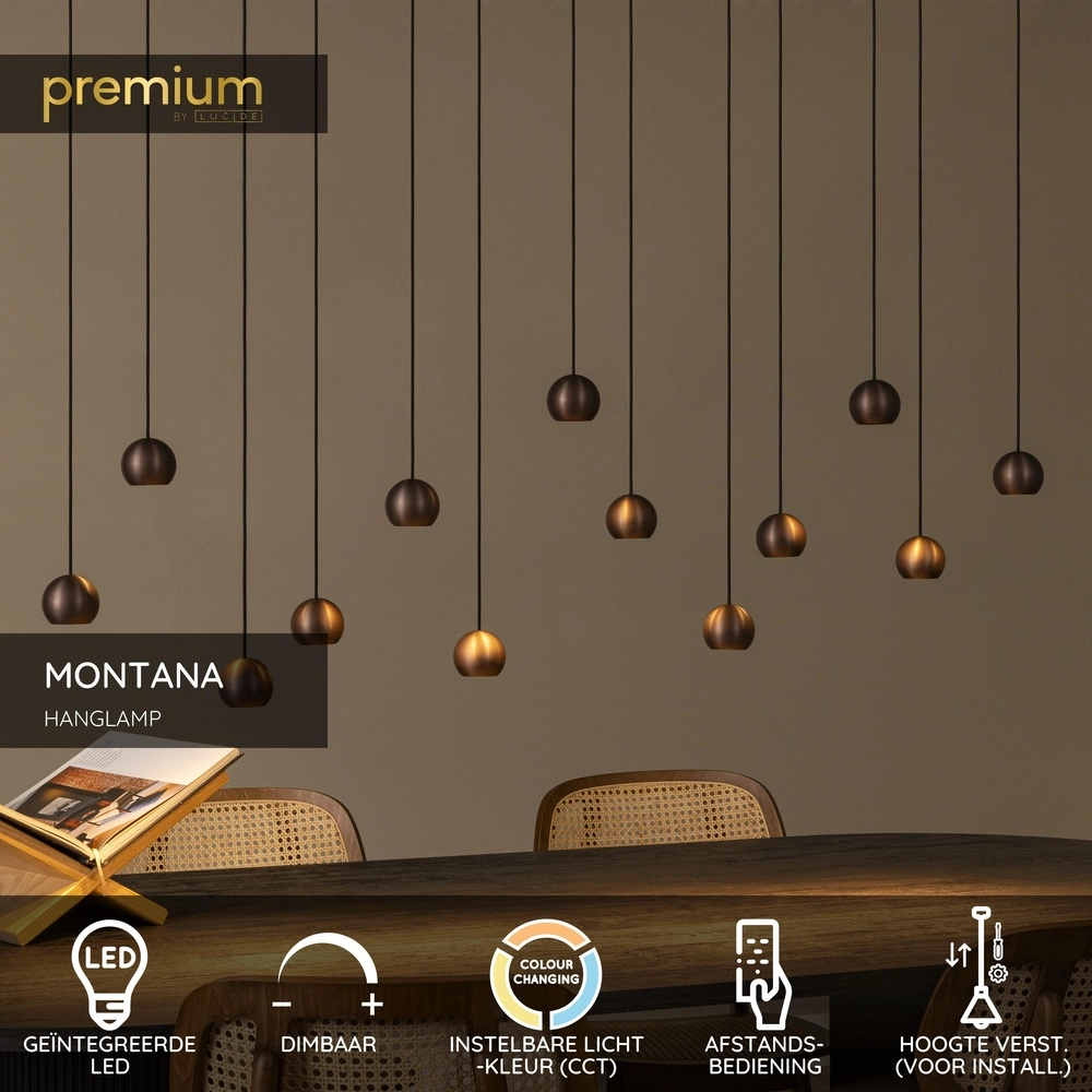 Lampe pendante de conception Montana 13 café brun clair Premium by Lucide 5411212680150