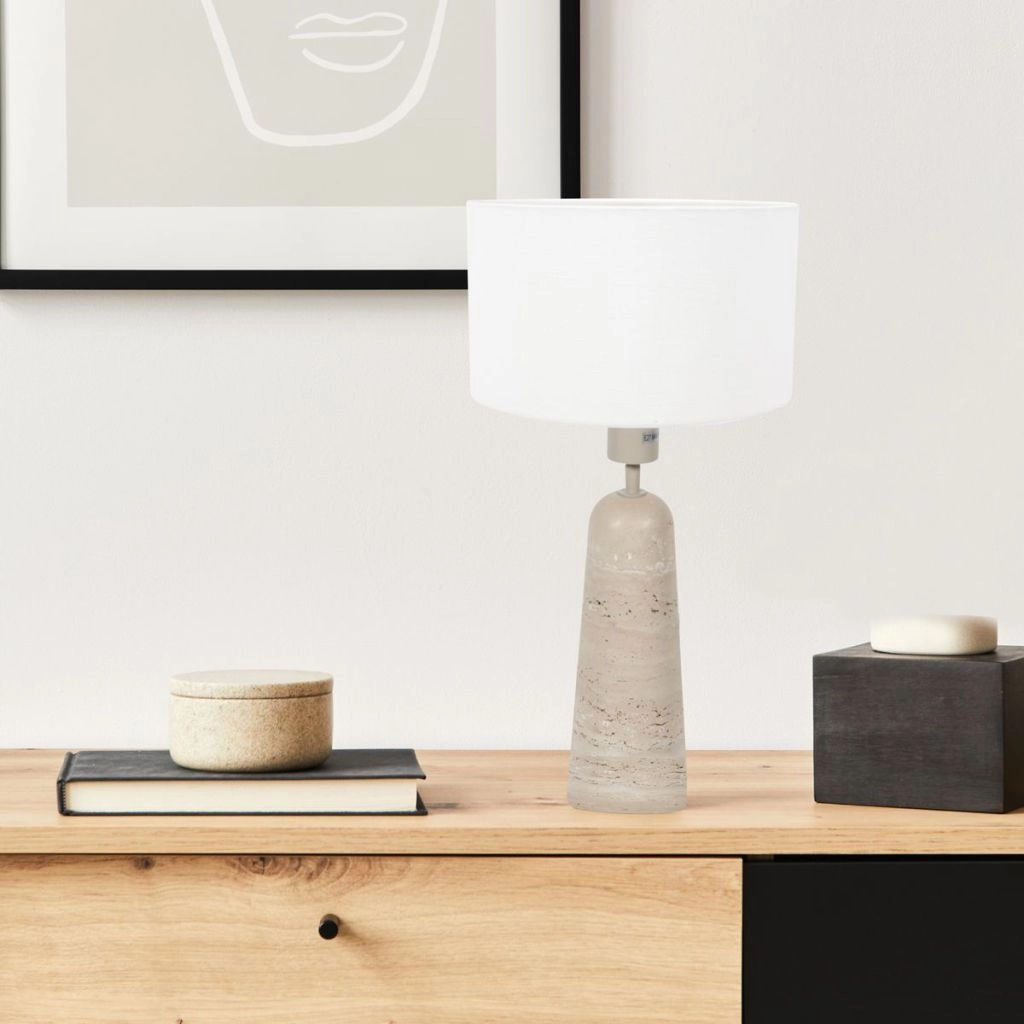 Lampe de table en pierre Travino avec une teinte blanche Ø30cm Steinhauer 8712746183474