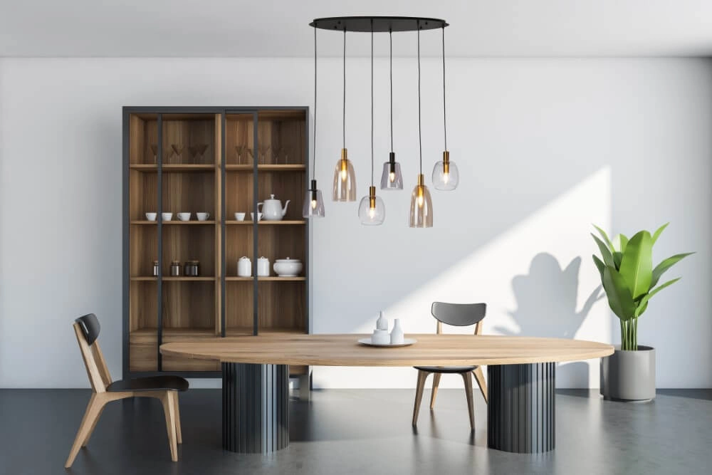 Lampe suspendue 6 lumières Divine plusieurs couleurs de verre Searchlight 5053423250656