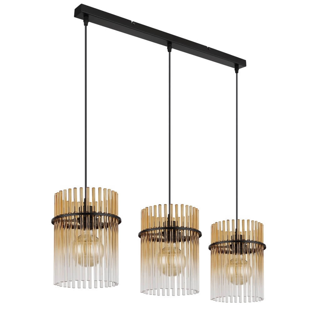 Suspension noire Gorley avec verre ambré 3 lumières Globo 9007371468997