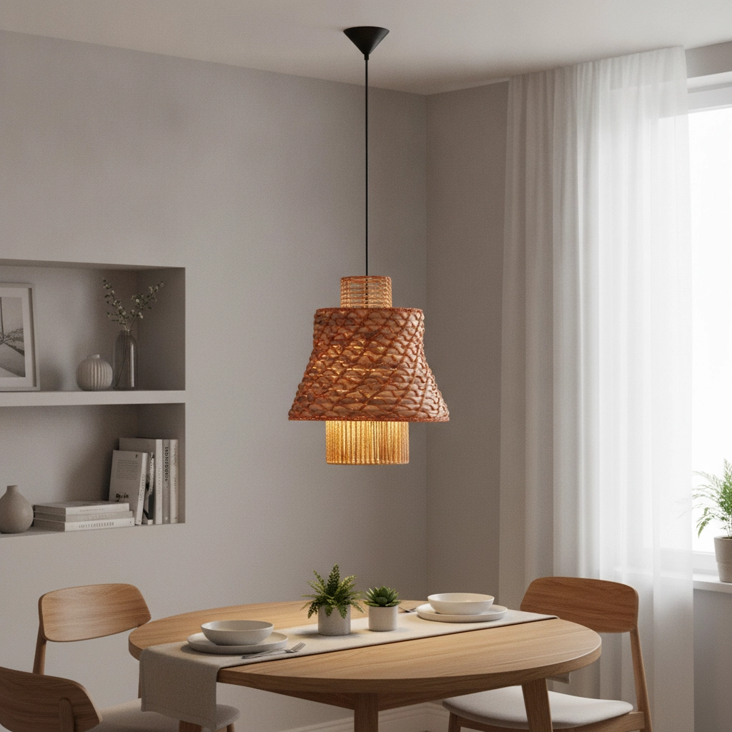 Suspension en rotin Mande brun avec orange