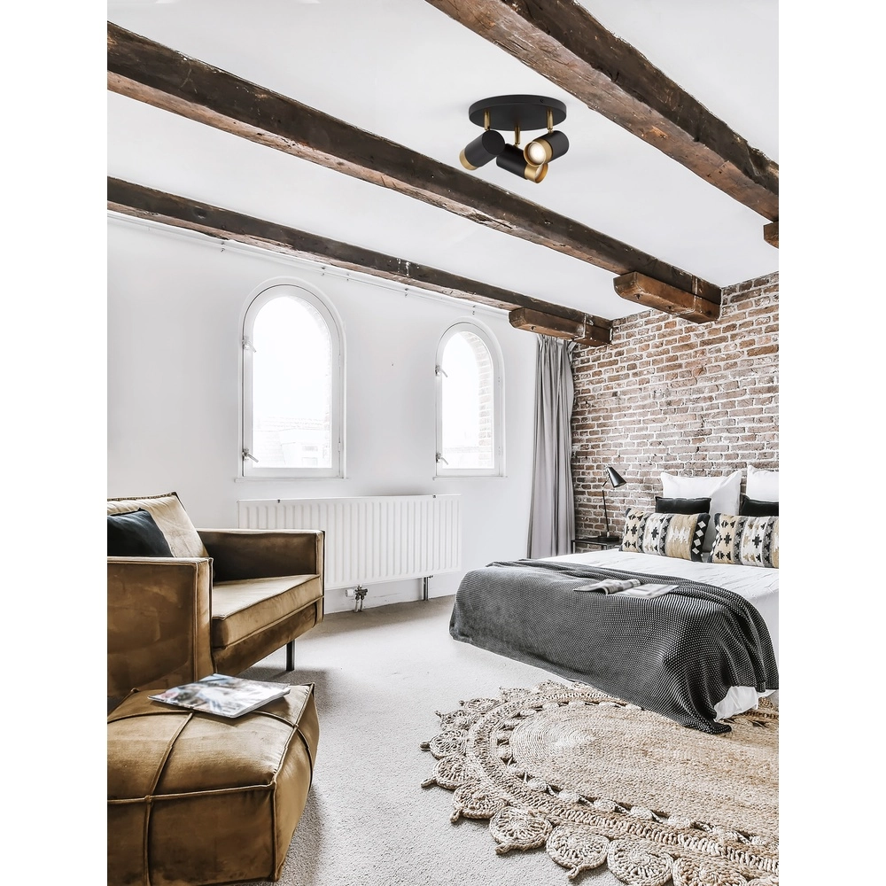 Spot de plafond Pogno 3 lumières noir avec rond doré Lyora 5212017430878