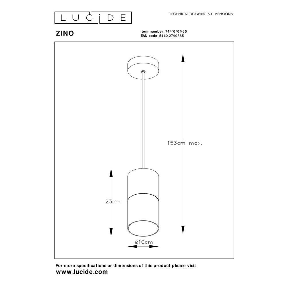 Lampe suspendue Zino Ø 10 cm de noir Lucide 5411212740885