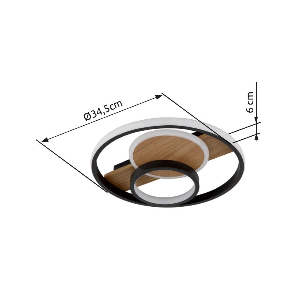 Lampe de plafond à design Pikara noir avec bois Globo 9007371474707