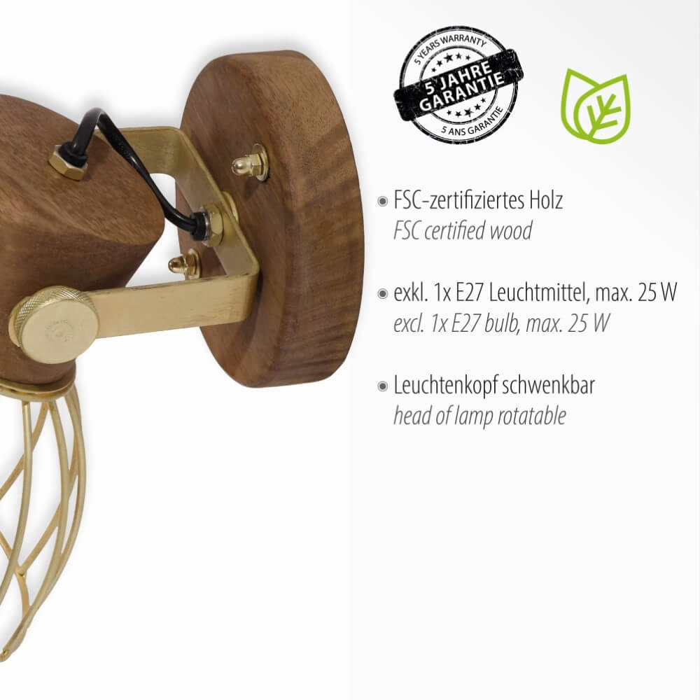 Applique Alami laiton marron Just Light 4043689976217