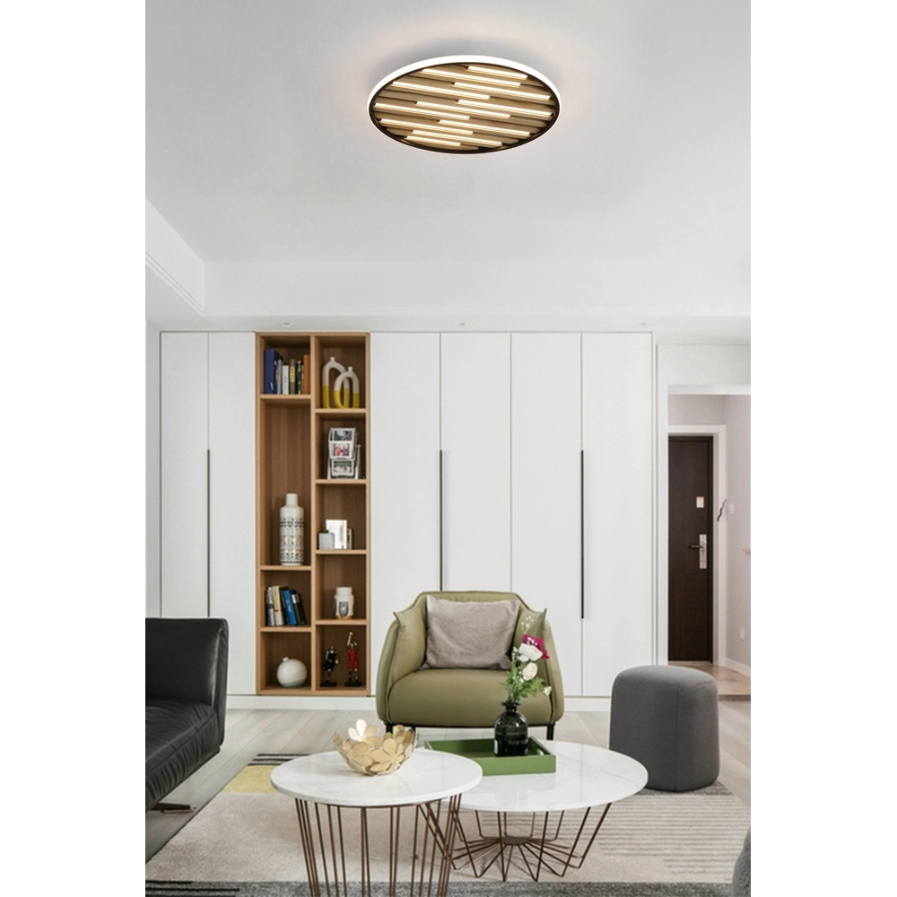 Plafonnier Equalise noir avec bois Searchlight 5053423298016