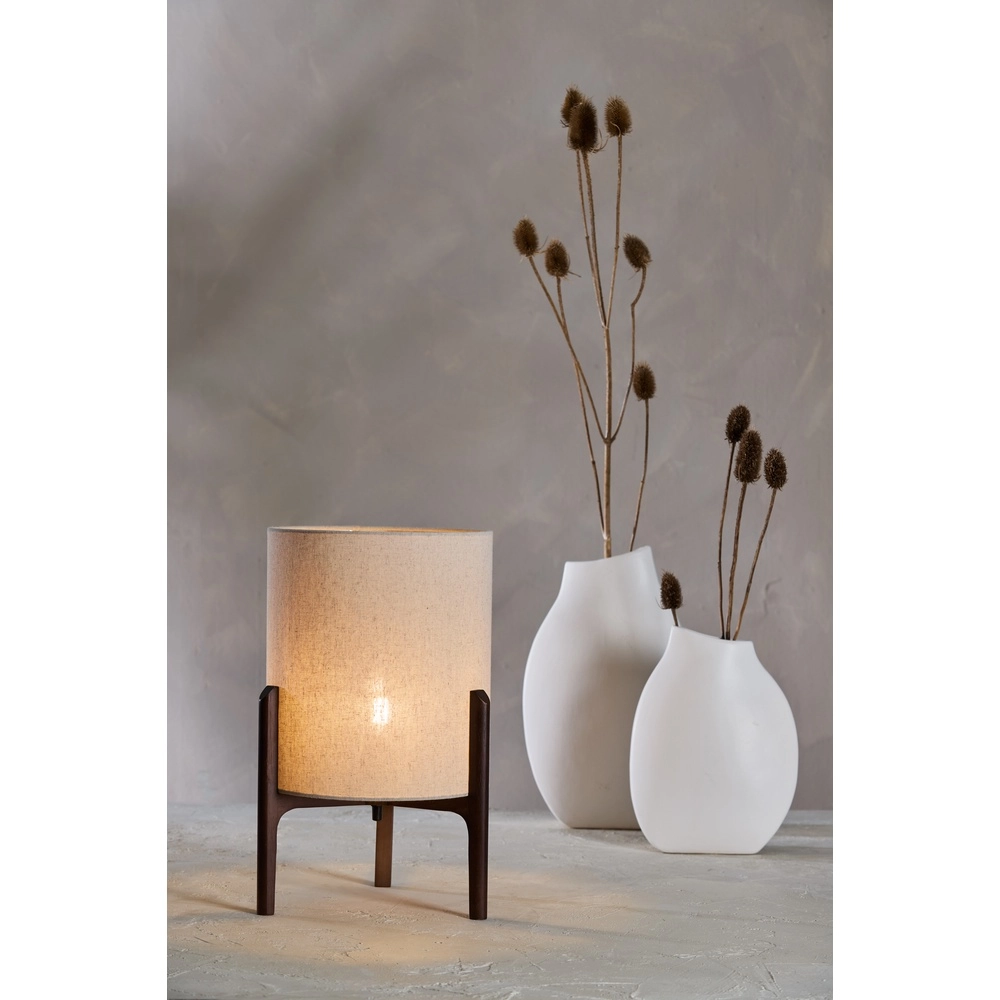 Lampe de table Litto Ø 28 cm - noyer avec lin naturel Light & Living 8717807792695