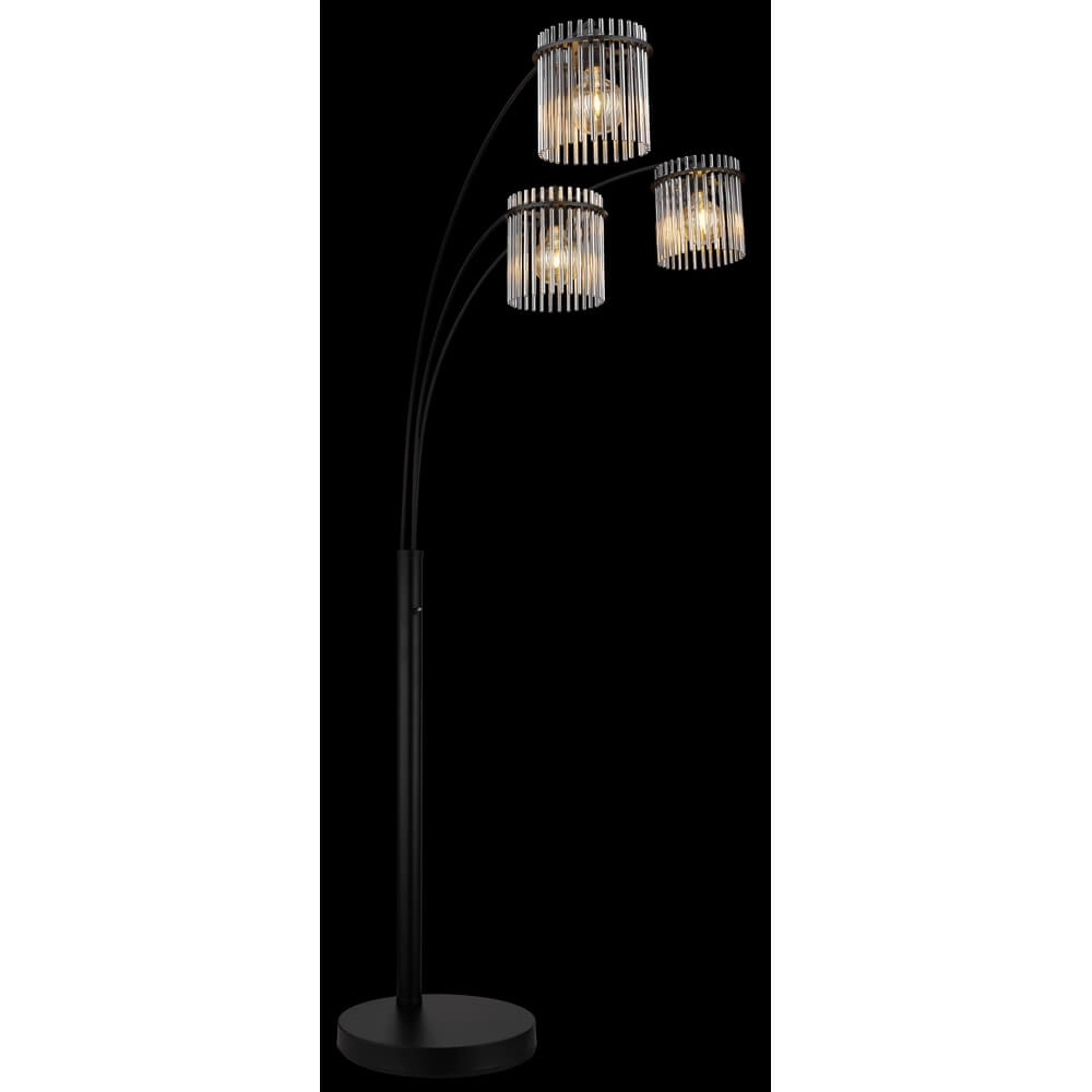 Lampadaire noir Gorley avec verre fumé 3 lumières Globo 9007371478019