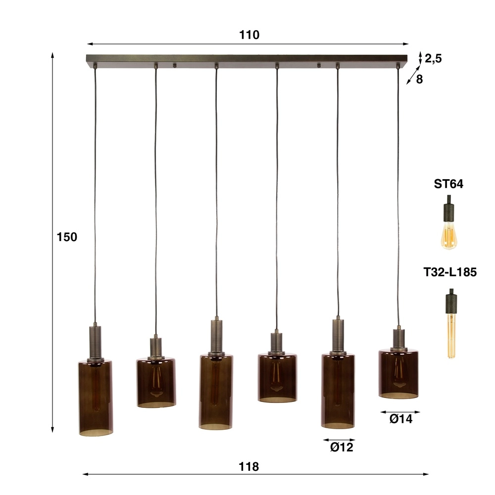 Lampe pendante de table à manger Sepiora Marron Sienna - verre foncé Lyora 8716803513457