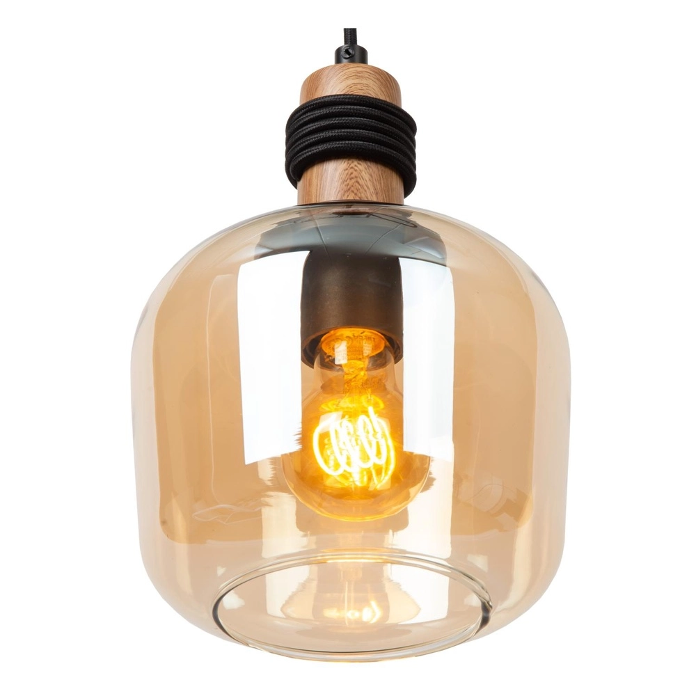 Lampe pendante à 3 lampes Ilona noir avec verre ambré Lucide 5411212452689