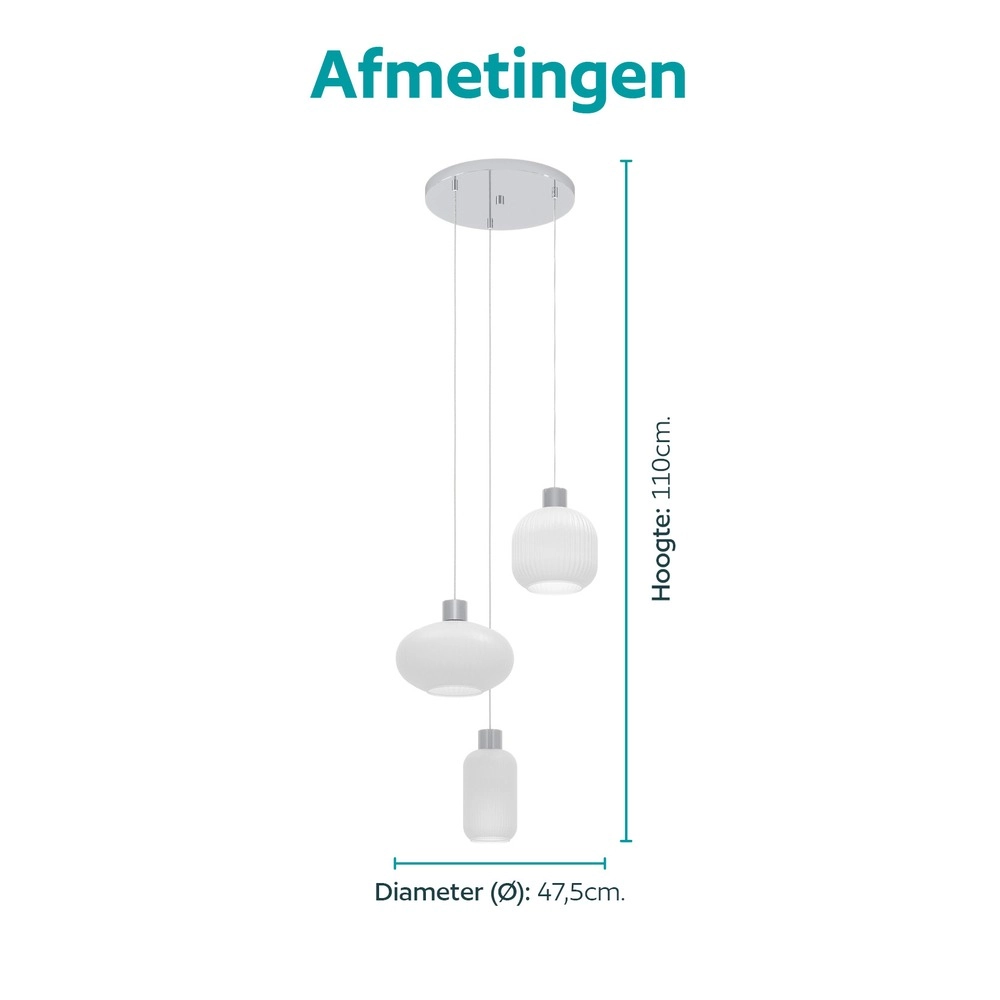 Lampe pendante de conception Dasmina Chrome avec 3 lumières blanches Eglo 9008606406371