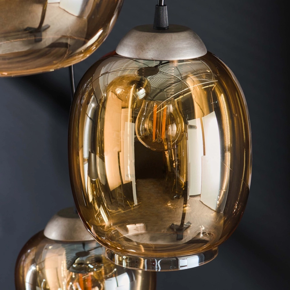 Lampe pendante de table à manger Mix 5x E27 - Ø 43cm - verre ambré Lyora 8716803512283