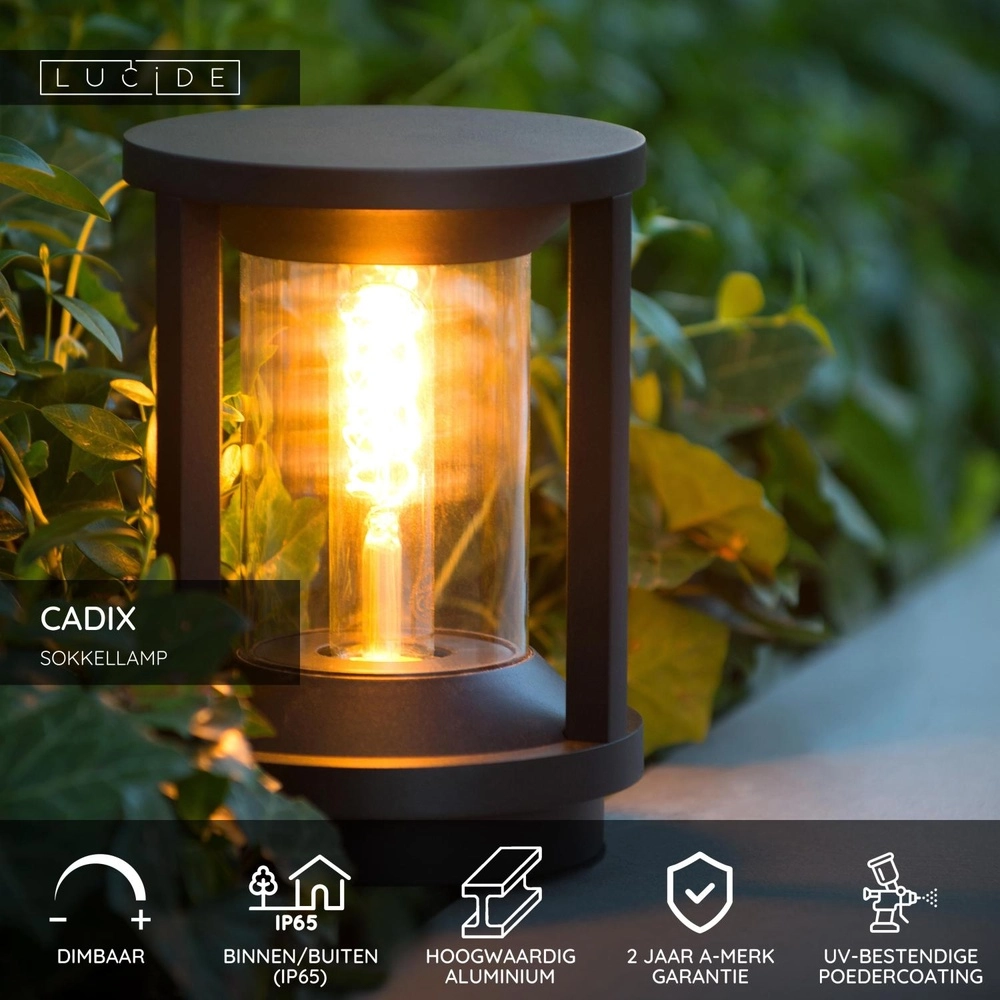 Lampe sur piédestal 22 cm Cadix IP65 noir Lucide 5411212151902