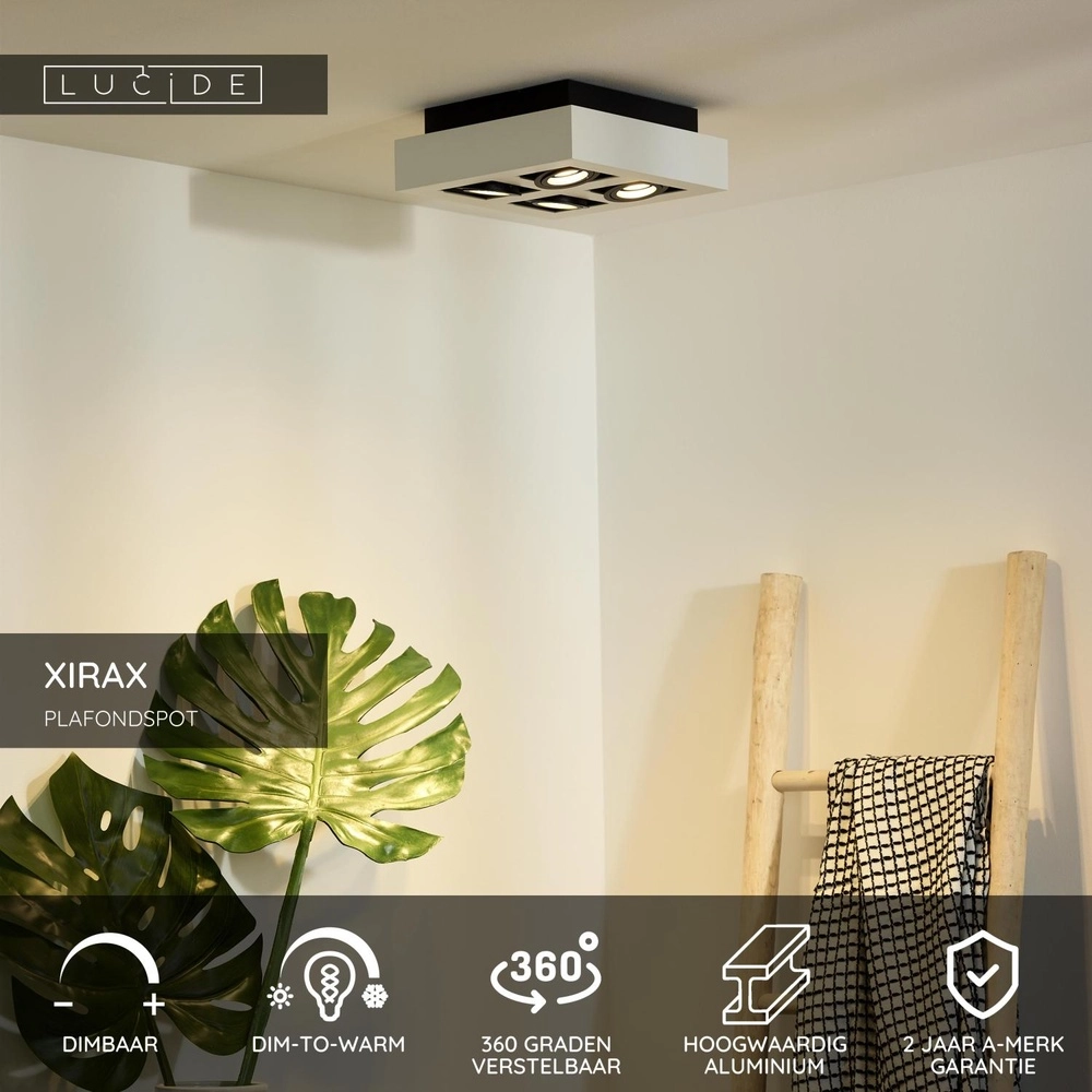 Projecteur de plafond Xirax 4 x 5W blanc Lucide 5411212092359