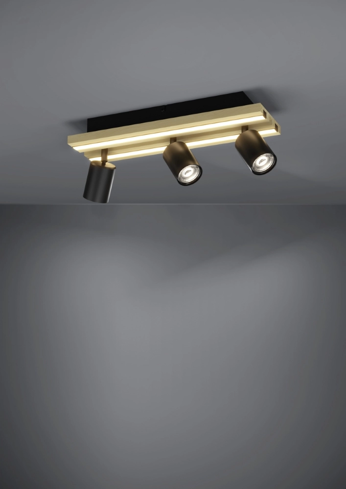 Ceiling lamp 3-lights Gesteira black with wood Stars of Light 9008606357895