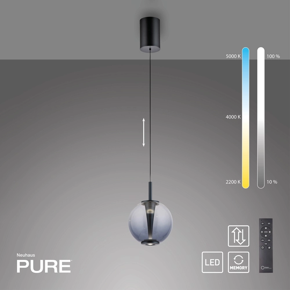 Suspension LED Pure Infinity avec verre fumé - Ø 18cm Paul Neuhaus 4012248399033