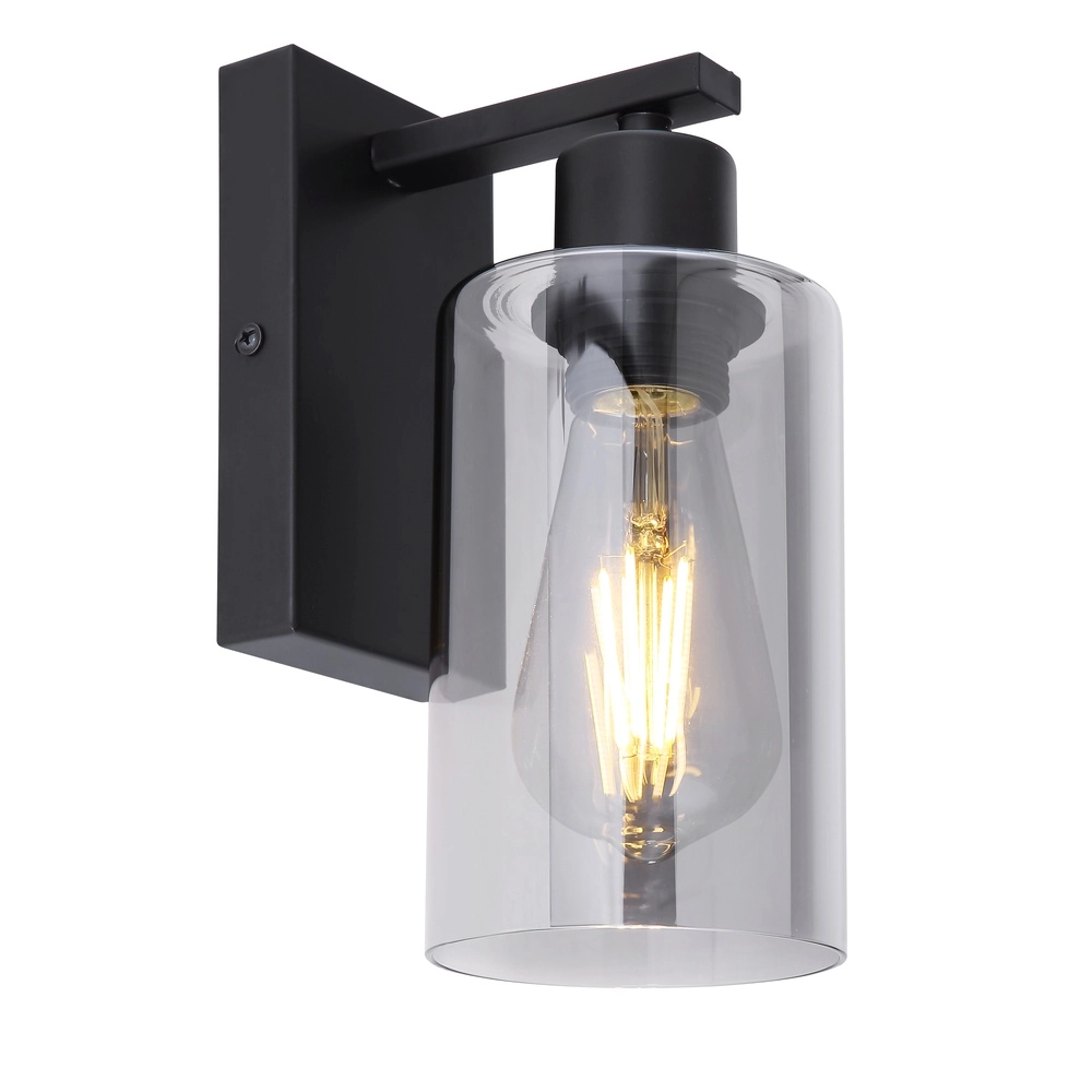 Lampe murale noire Hadera avec du verre fumé