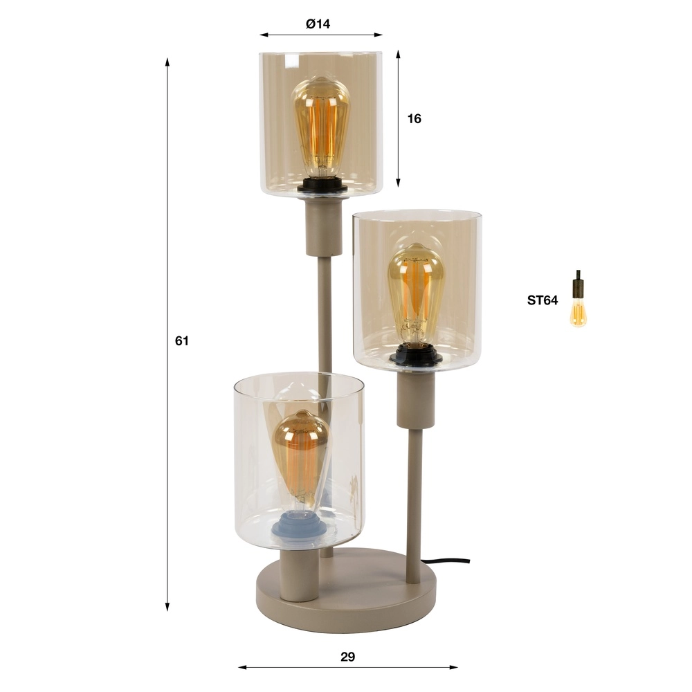 Lampe de table de conception Sepiora Brun sable clair à 3 Lyora 8716803515314