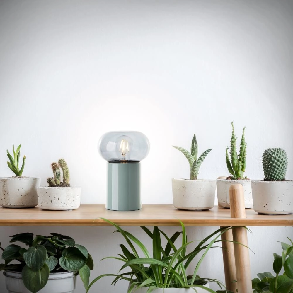 Lampe de table verte Knut avec verre fumé Brilliant 4004353430152