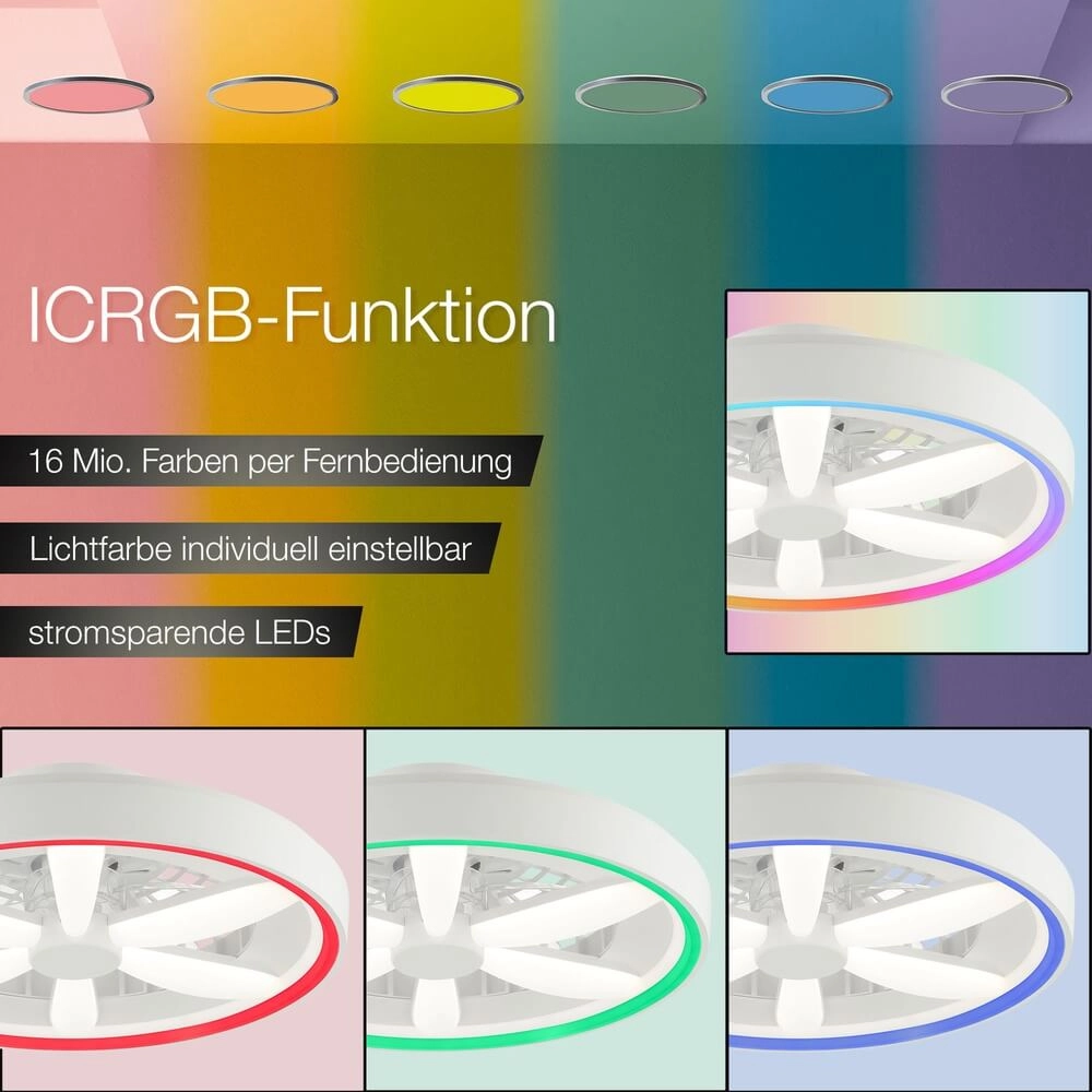 Ventilateur de plafond blanc Gaiano avec lampe RGB Brilliant 4004353455704