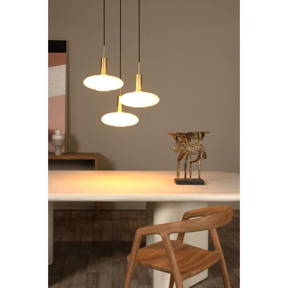 Lampe pendante de conception Singala Or rond à trois lumières avec blanc Lucide 5411212251107