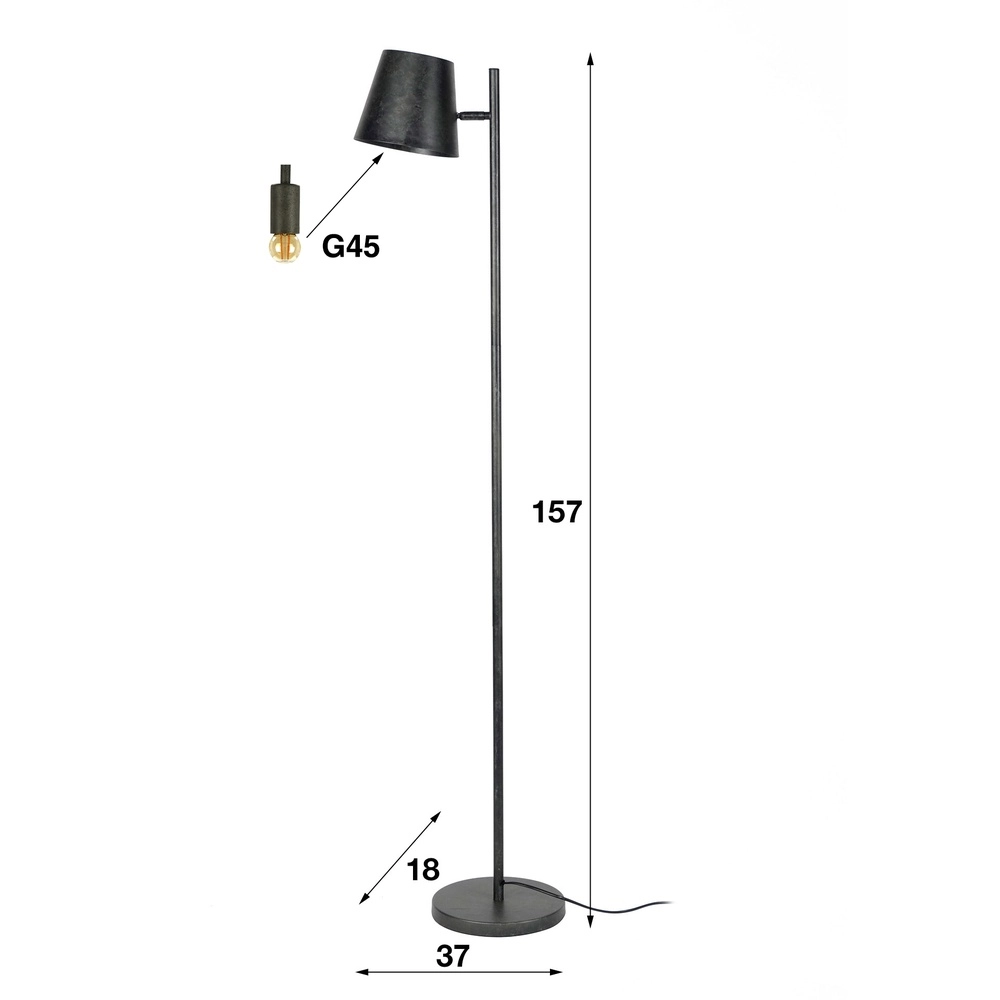 Lampe de pied en métal Flex 157 cm - charbon de bois Lyora 8716803512474