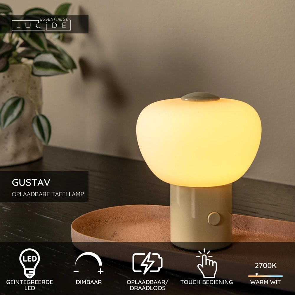 Lampe de table rechargeable Gustav brun sable Lucide 5411212442086