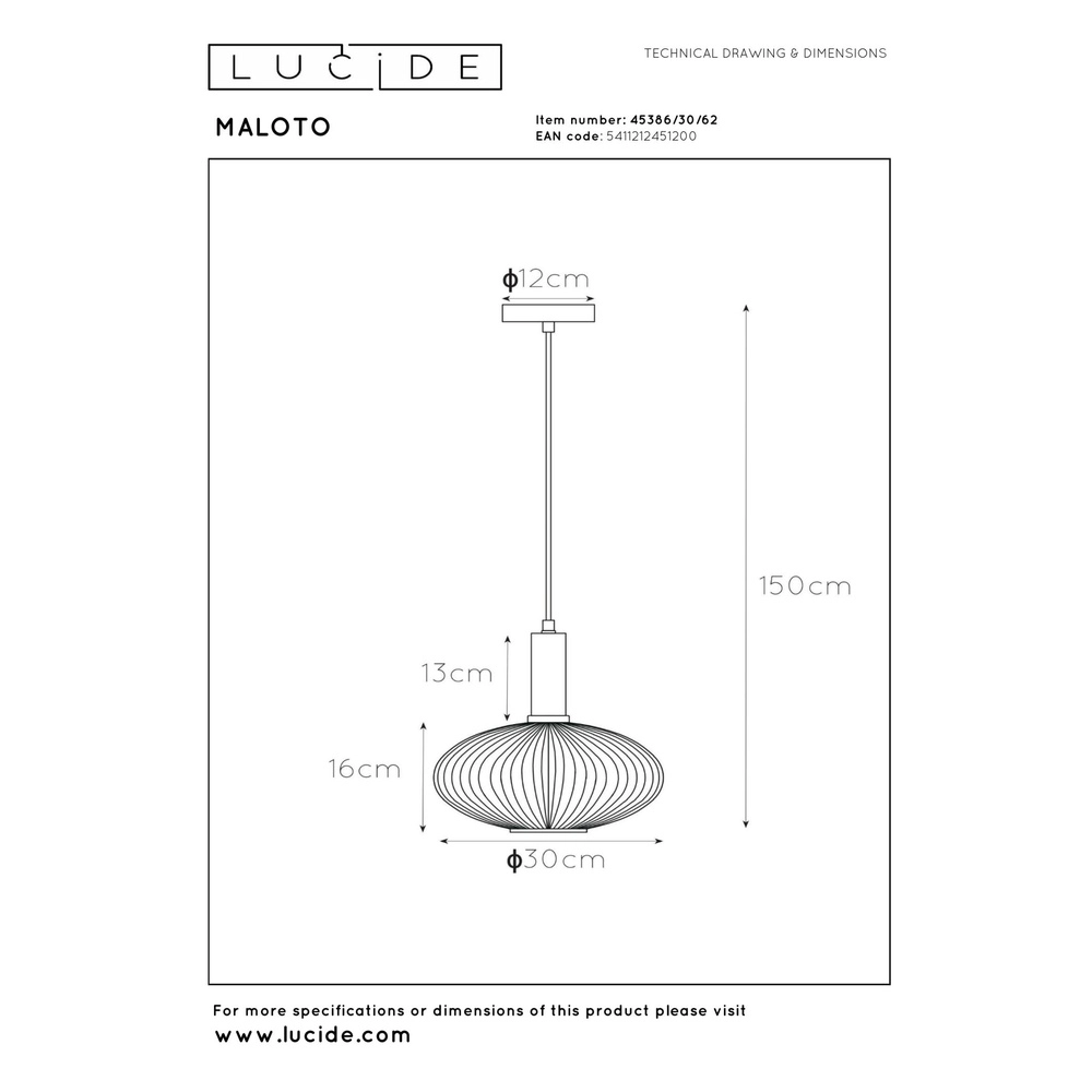 Lampe suspendue Maloto Ø 30 cm d’ambre Lucide 5411212451200