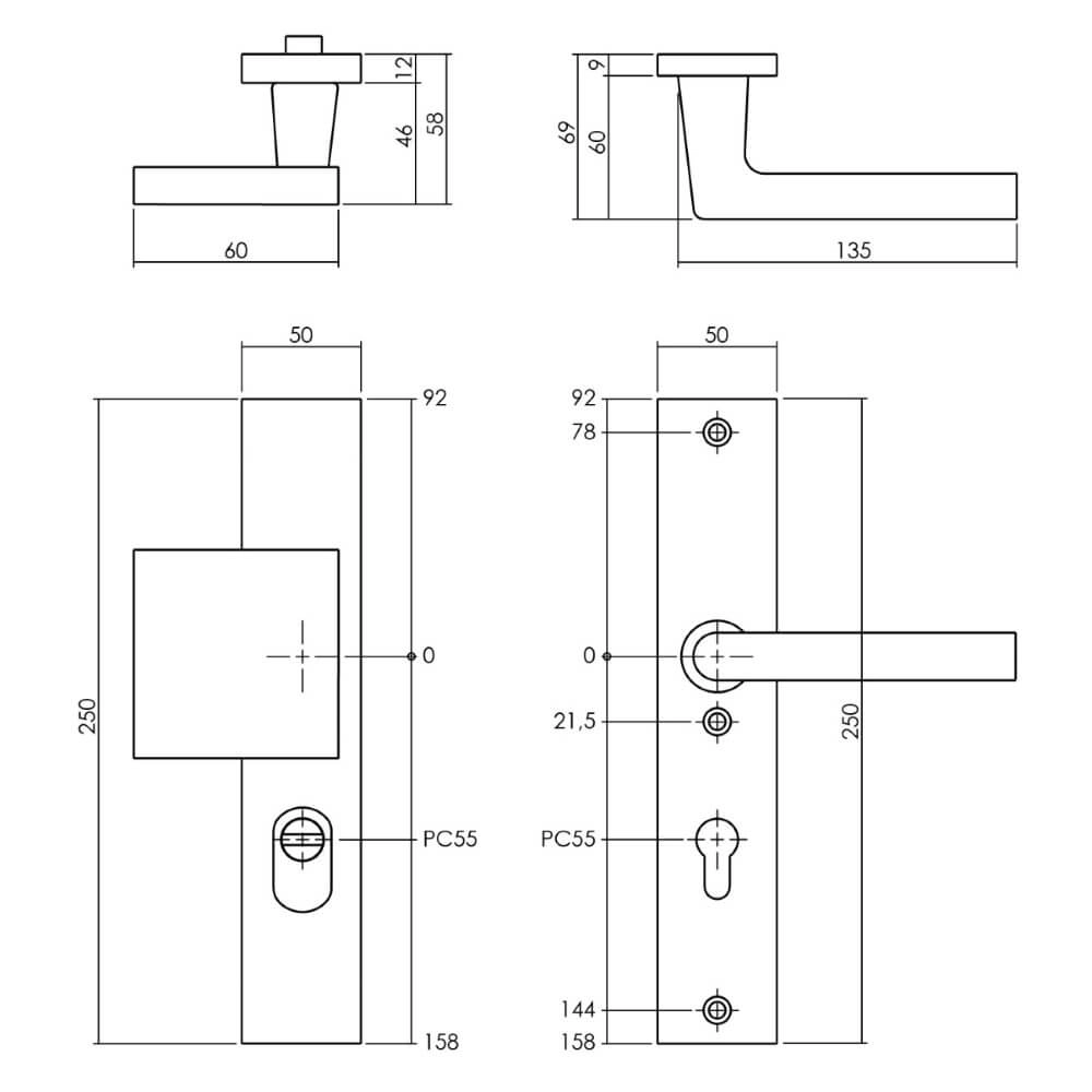 Quincaillerie de porte avant PC 55mm Vurano Protection contre la traction du noyau en aluminium Intersteel 8714186527979