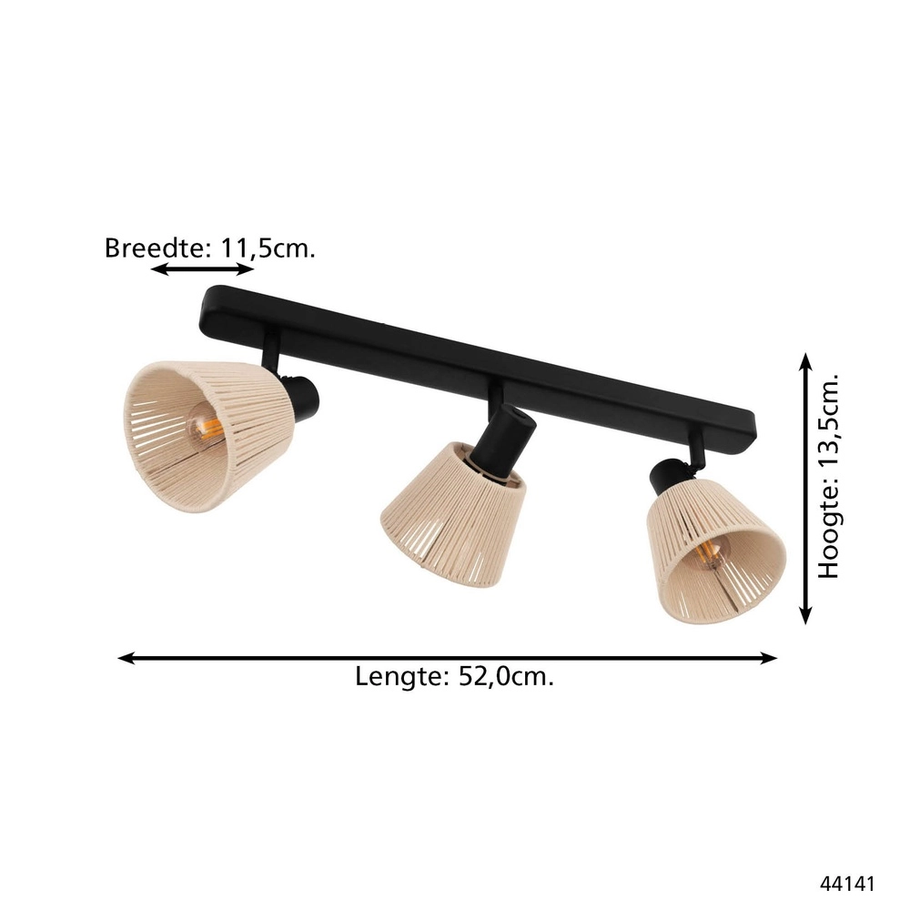 Plafonnier Seagard noir avec rotin 3 lumières Eglo 9008606359844