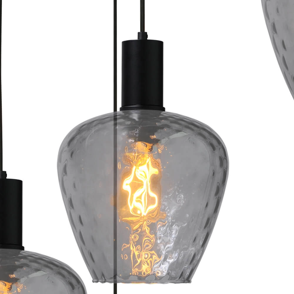 Suspension loft 5 lumières - noire - Porto avec des verres à fumée Diamond Masterlight 8718121271040