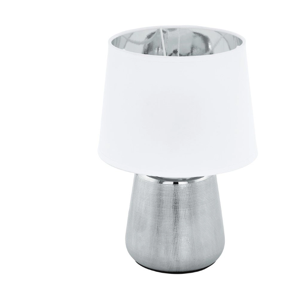 Lampe de table abat-jour Manalba 1 argent avec abat-jour blanc