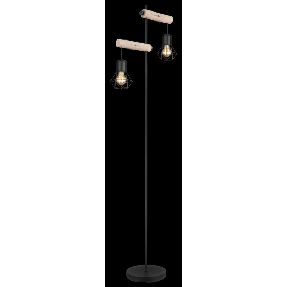 Lampe de pied Priska noir avec bois Globo 9007371443840