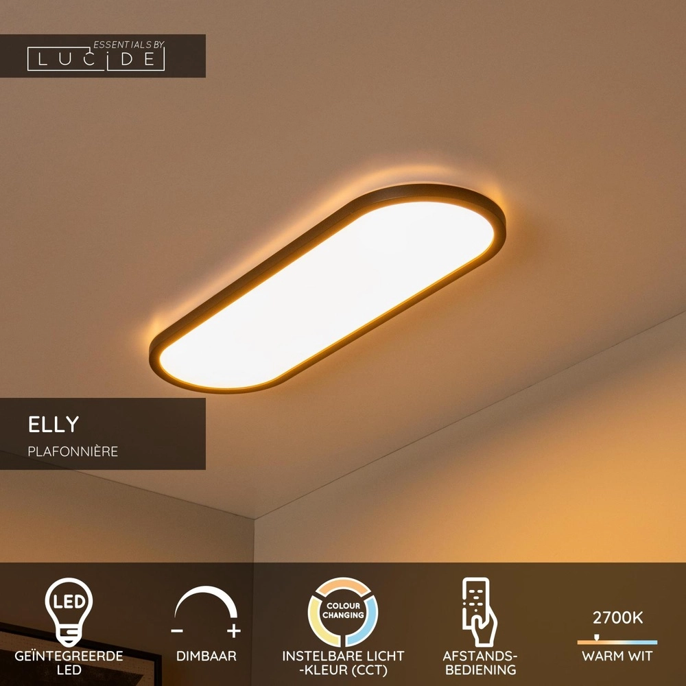 Éclairage ovale de plafond Elly noir 24W Lucide 5411212071811