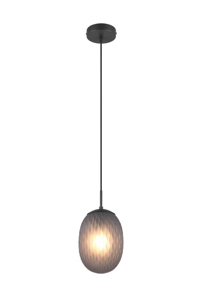 Lampe à suspension en verre Facette avec verre fumé nervuré