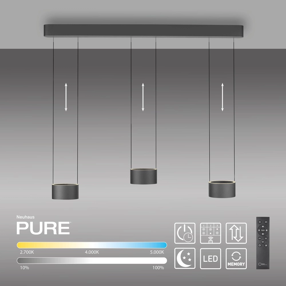 Suspension LED de conception Pure Clipse Gris mystique Paul Neuhaus 4012248396315